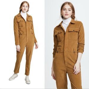 FRAME Caitlin Cord Coveralls camel brown large